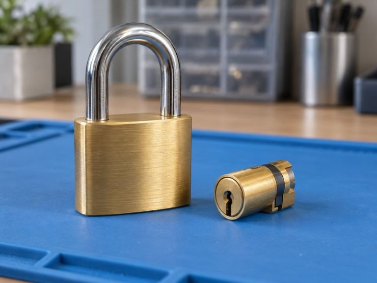 ABUS padlock with the cylinder removed for rekeying