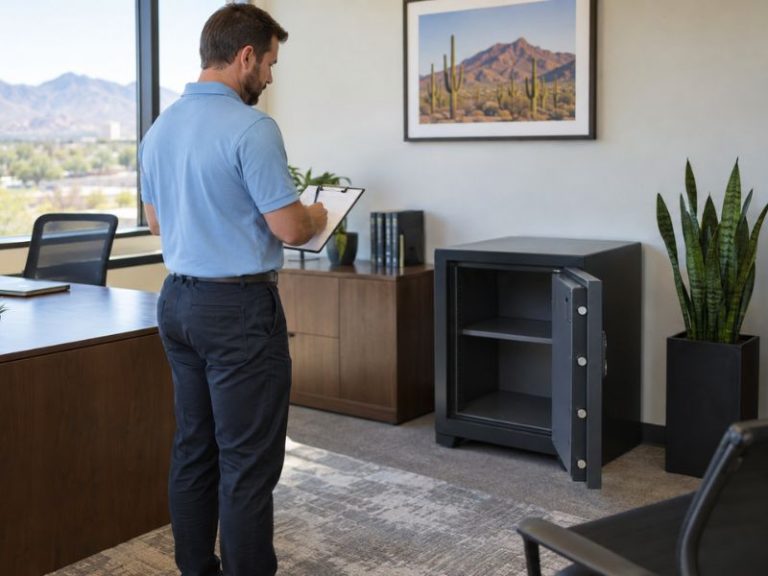 Safe maintenance by a locksmith in a Tucson office